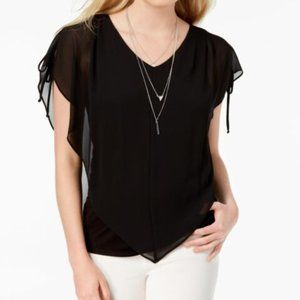 BCX Womens Black Jersey Split Sleeves V-neck Top
